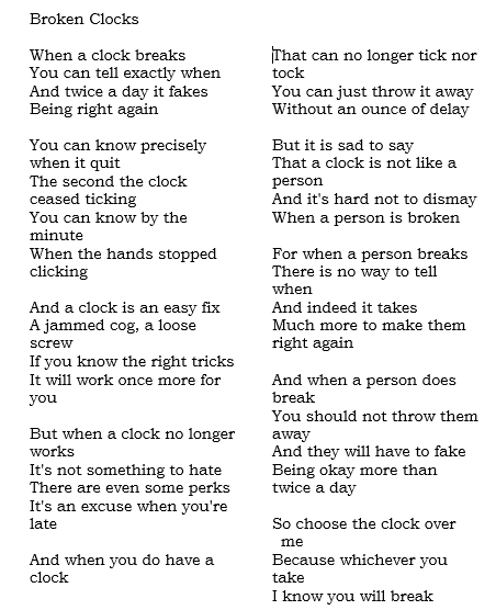 broken clocks lyrics