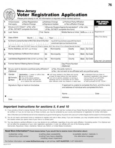 Sample NJ Voter Registration Application