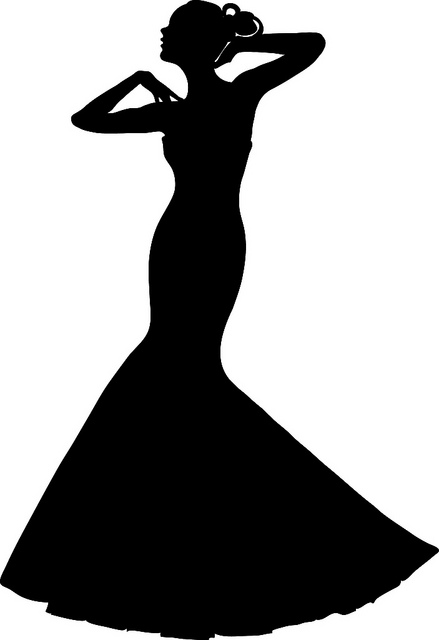Clip art illustration of a spring bride wearing a strapless wedding gown.